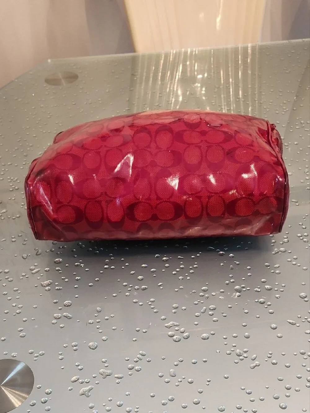 Coach Red Signature Glossy Cosmetic Pouch